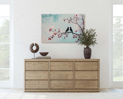 Lover birds, Bird Print, Pastel Colors, Contemporary Print, Blue Pink