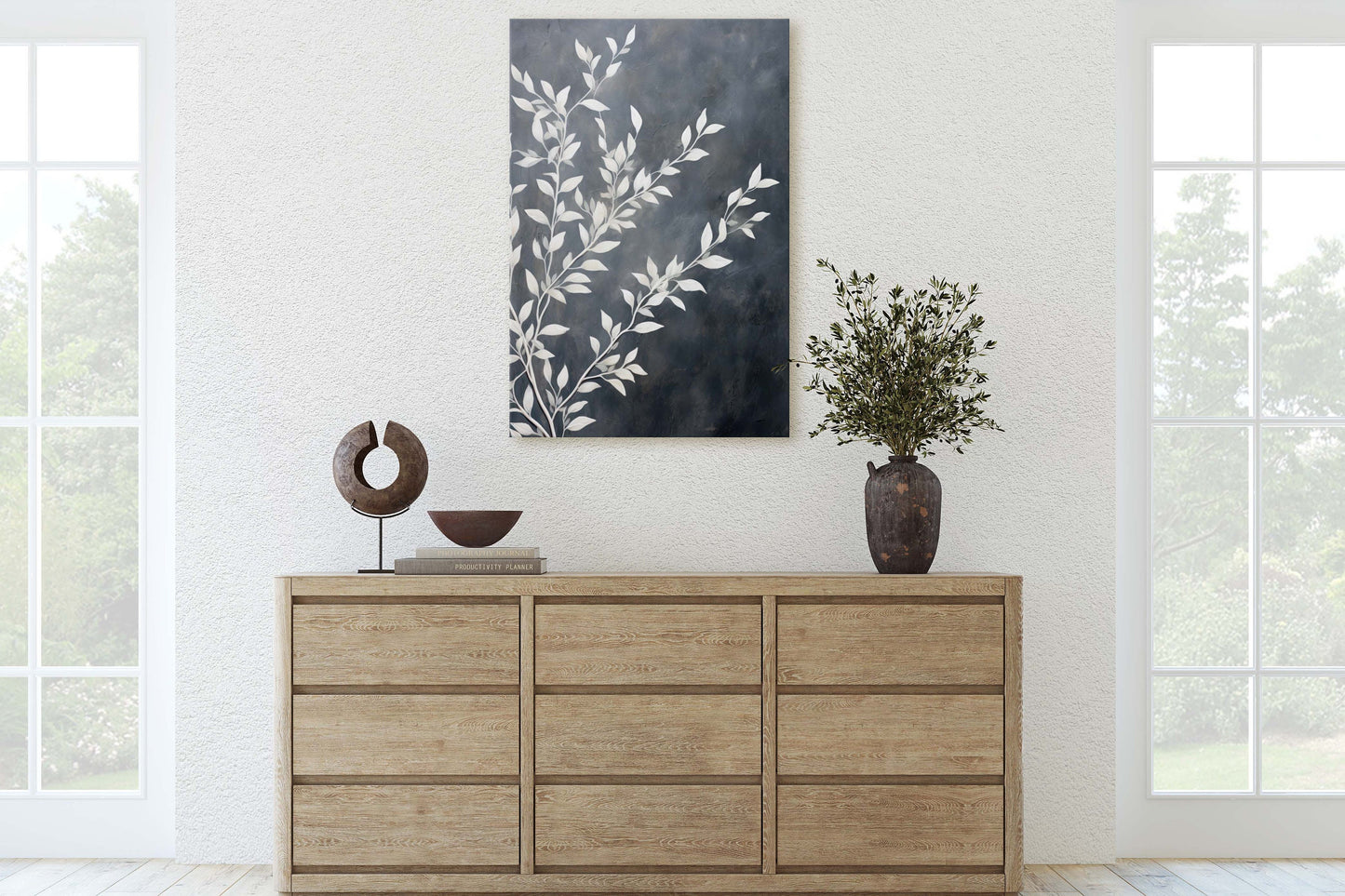 Black and White Floral, Botanical Art, Wildflower Decor, Farmhouse Print, Modern Art, Large Print, Framed Canvas