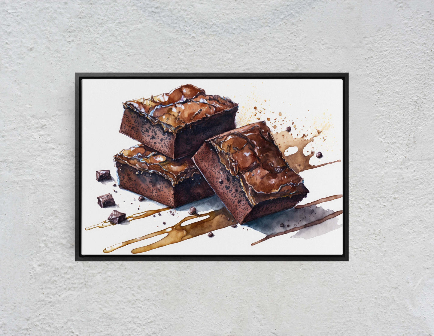 Brownie WaterColor, chocolate, Ready To Hang, Large Print, Watercolor Painting, Dining Room, Kitchen Art, Restaurant Art, Bakery, Dessert