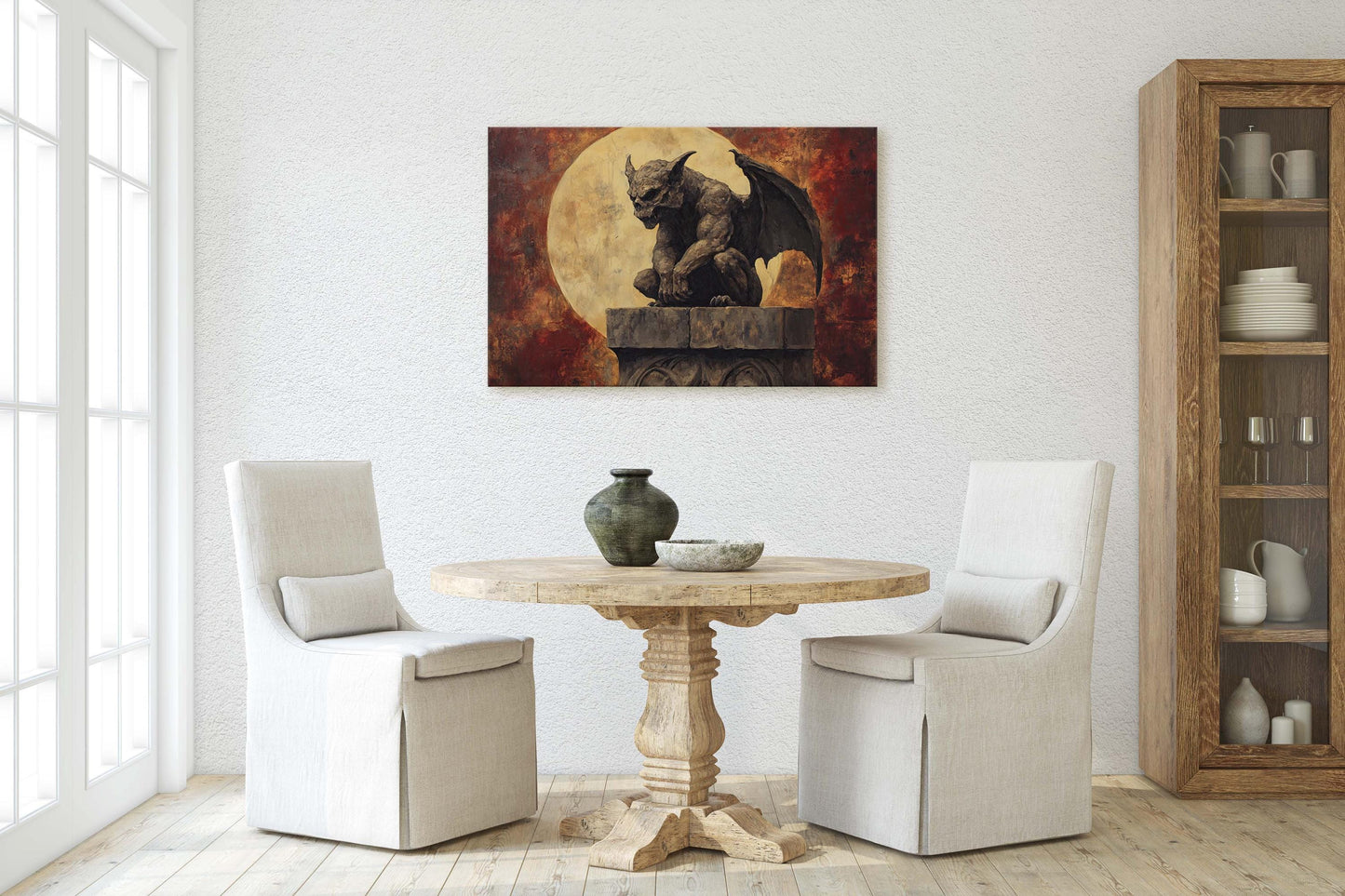 Gargoyle Night, Moon Gargoyle, Full Moon, Creepy Art, Gothic Halloween, Dark Academia, Dark Arts