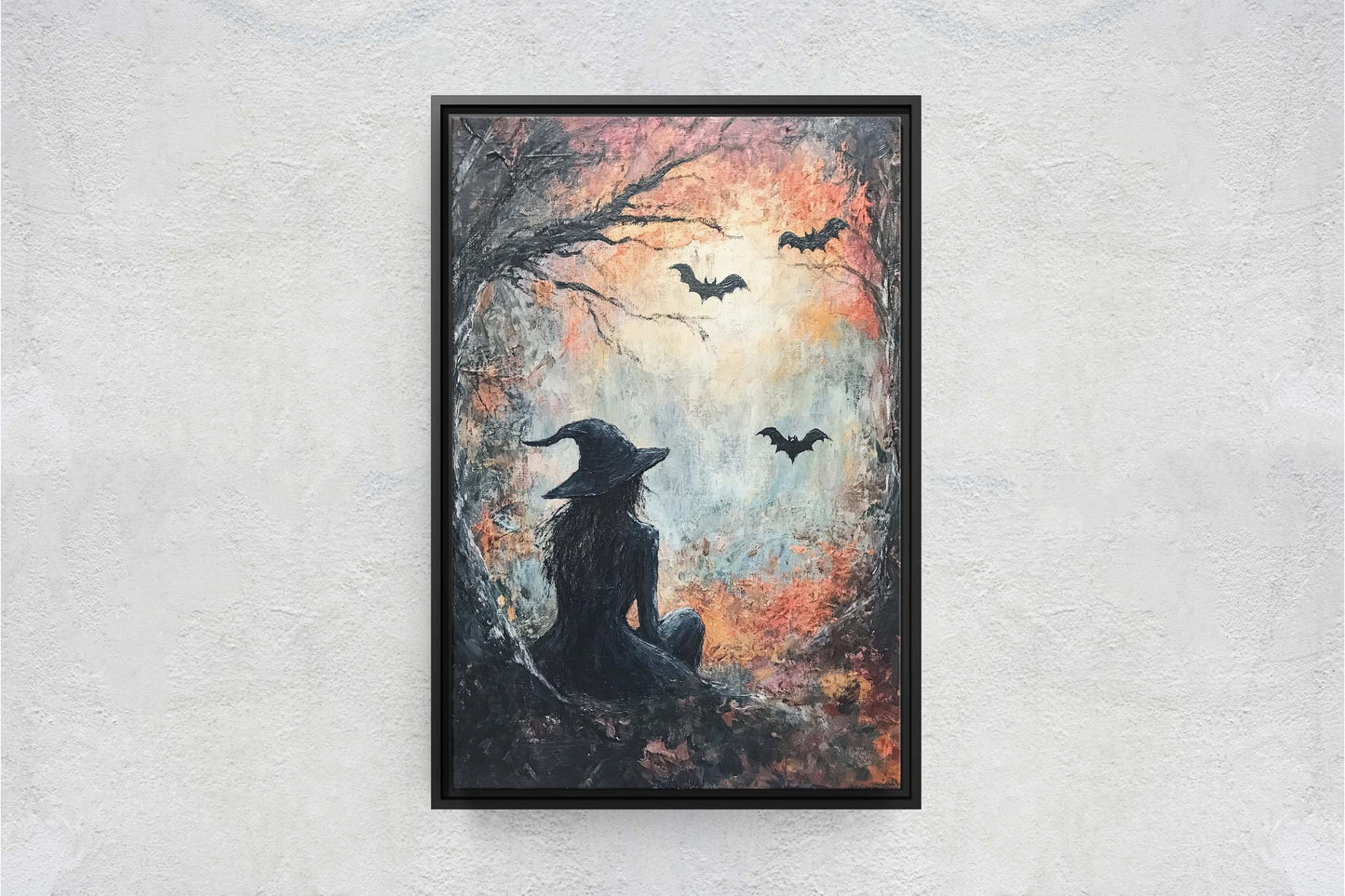 Witch Full Moon, Black Cat Wildflowers, Halloween Decor, Gothic Decor, Whimsical Halloween, Whimsy Night Stars, Bats Flying