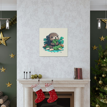 Otter Eating Vegetables Stretched Canvas Art
