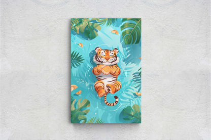 Baby Tiger Sleeping, Tiger Cub, Relaxing Tiger, Big Cat Art, Nursery Decor, Kids Room Art, Framed Canvas, Large Art Print, Tropical Decor