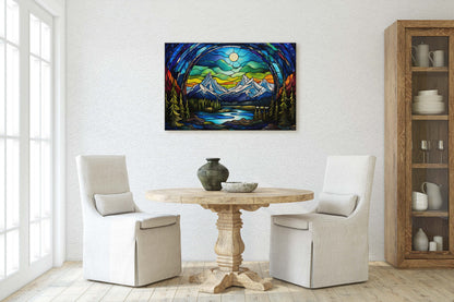 Stained Glass Glaciers, Painting Night, Moon Mountains, Mountain Landscape, Framed Canvas, Cold Mountains, Snow Peaks