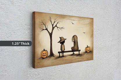 Cute Trick or Treat, Halloween Friends, Costume Bench, Cutesy Art, Adorable Halloween, Halloween bench, Retro Vintage Art, Subdued