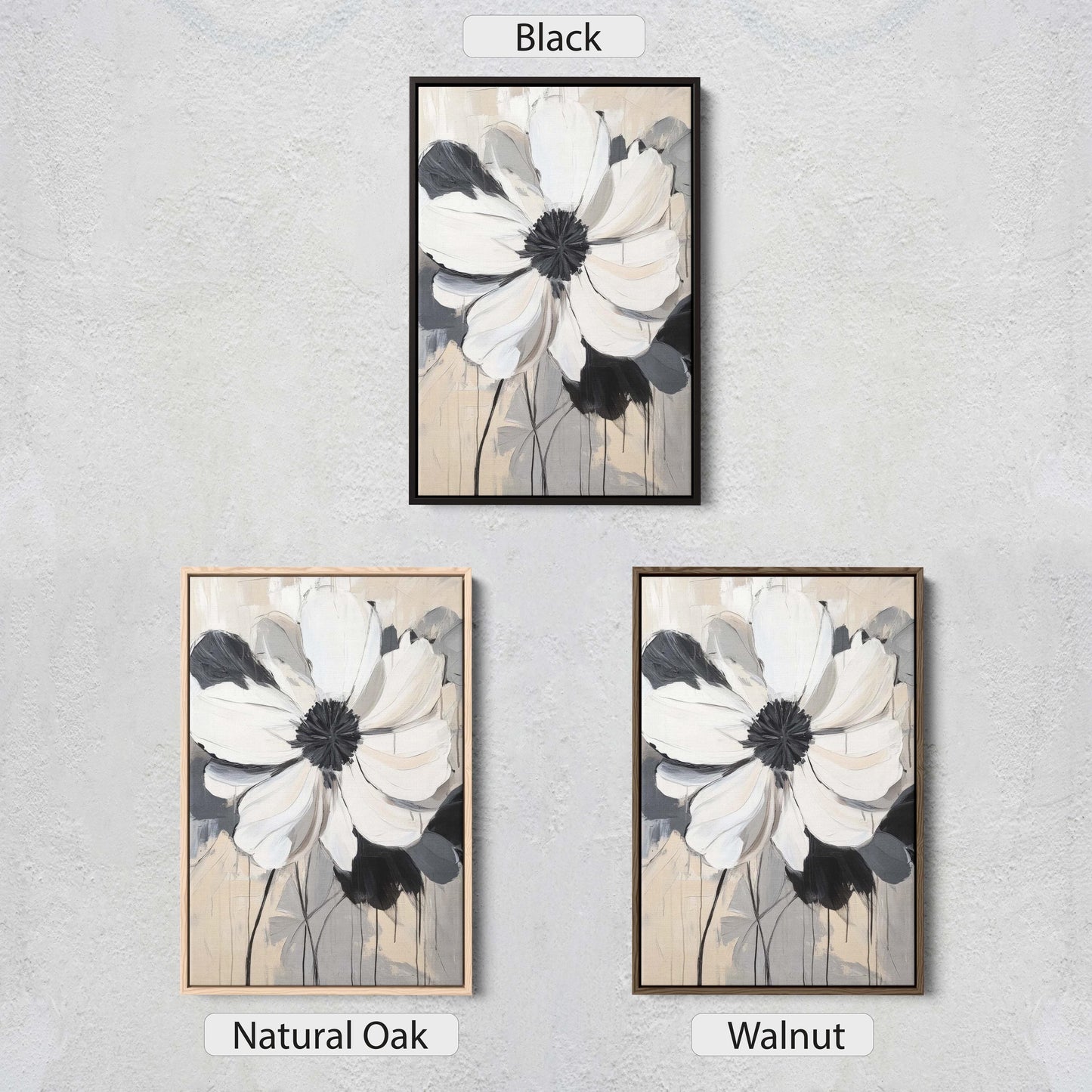Modern Flower, Contemporary Art, Flower Painting, Black White Beige