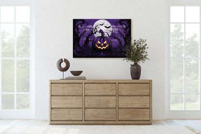 Spooky Jack-Lantern, Purple Moon, Halloween Spooky, Halloween Pumpkin Art, Scary Art, Pumpkin Patch, Poster Print, Framed Canvas