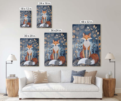 Scandinavian Fox, Folk Art, Celestial Art,  Framed Canvas, Dark Print, Nature Print, Whimsical
