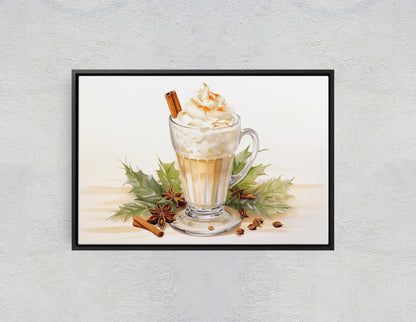 Eggnog Painting, Christmas Nog, Food Decor, Kitchen Art, Framed Canvas, Festive Decor