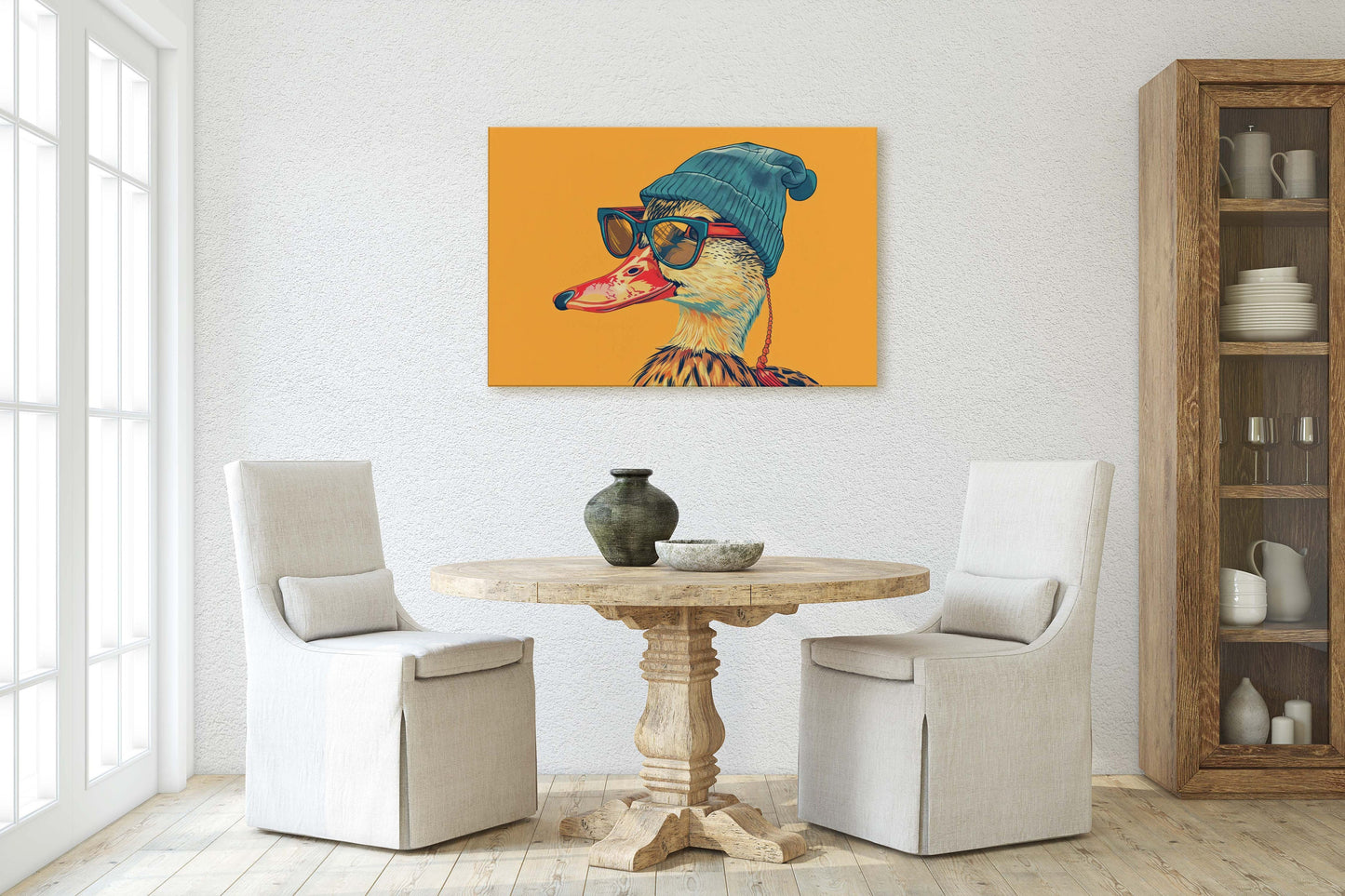 Hipster Duck, Pop Art, Street Art, Graffiti Painting, Animal Sunglasses, Orange Blue, Fun Quirky, Large Art Print, Kids Room, Boys Room
