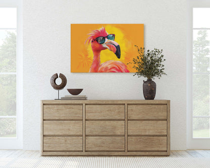 Hipster Flamingo, Pop Art, Street Art, Graffiti Painting, Animal Sunglasses, Orange Blue, Fun Quirky, Large Art Print, Kids Room, Pink
