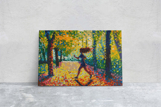 Running Painting,Park Art, Pointillism, Womens Sports, Girls Sports, Track and Field, Athlete Art, Sports Decor,Women Track