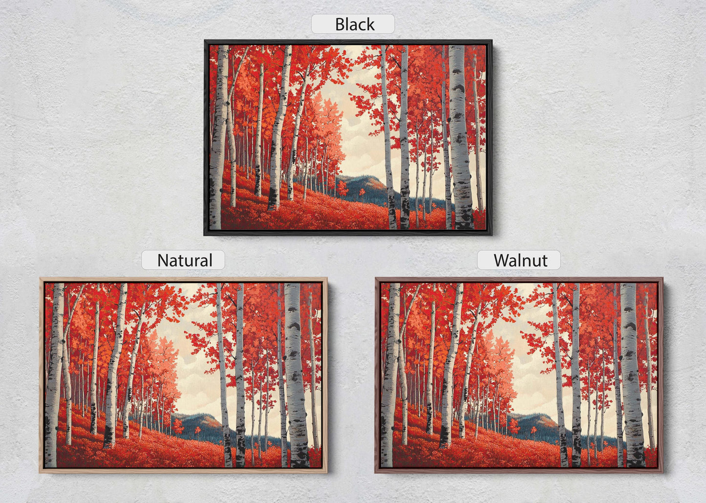 Red Aspen Trees, Fall Aspen Art, Autumn Tree Painting