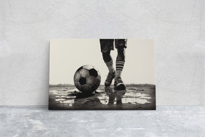 Soccer Painting, Black and White, Sports Decor, Soccer Player, Framed Canvas, Large print, Gift for Dad, Gift for Him