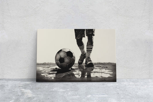 Soccer Painting, Black and White, Sports Decor, Soccer Player, Framed Canvas, Large print, Gift for Dad, Gift for Him