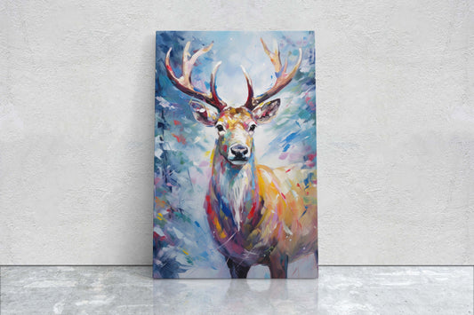 Reindeer Painting, Colorful Reindeer, Winter Art, Festive Decor, Xmas Print, Framed Canvas, Reindeer Print