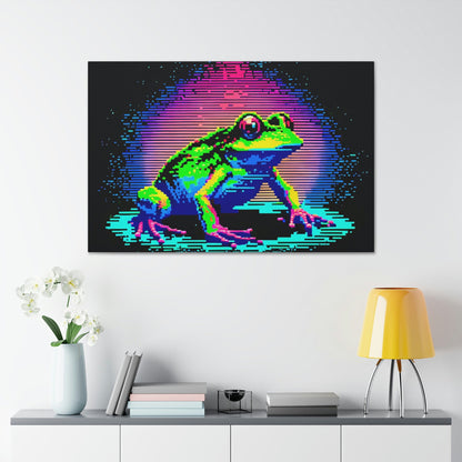 Frog Pixel Canvas Art Ready To Hang Large Print, Vaporwave, synthwave, Gamer, Man Cave