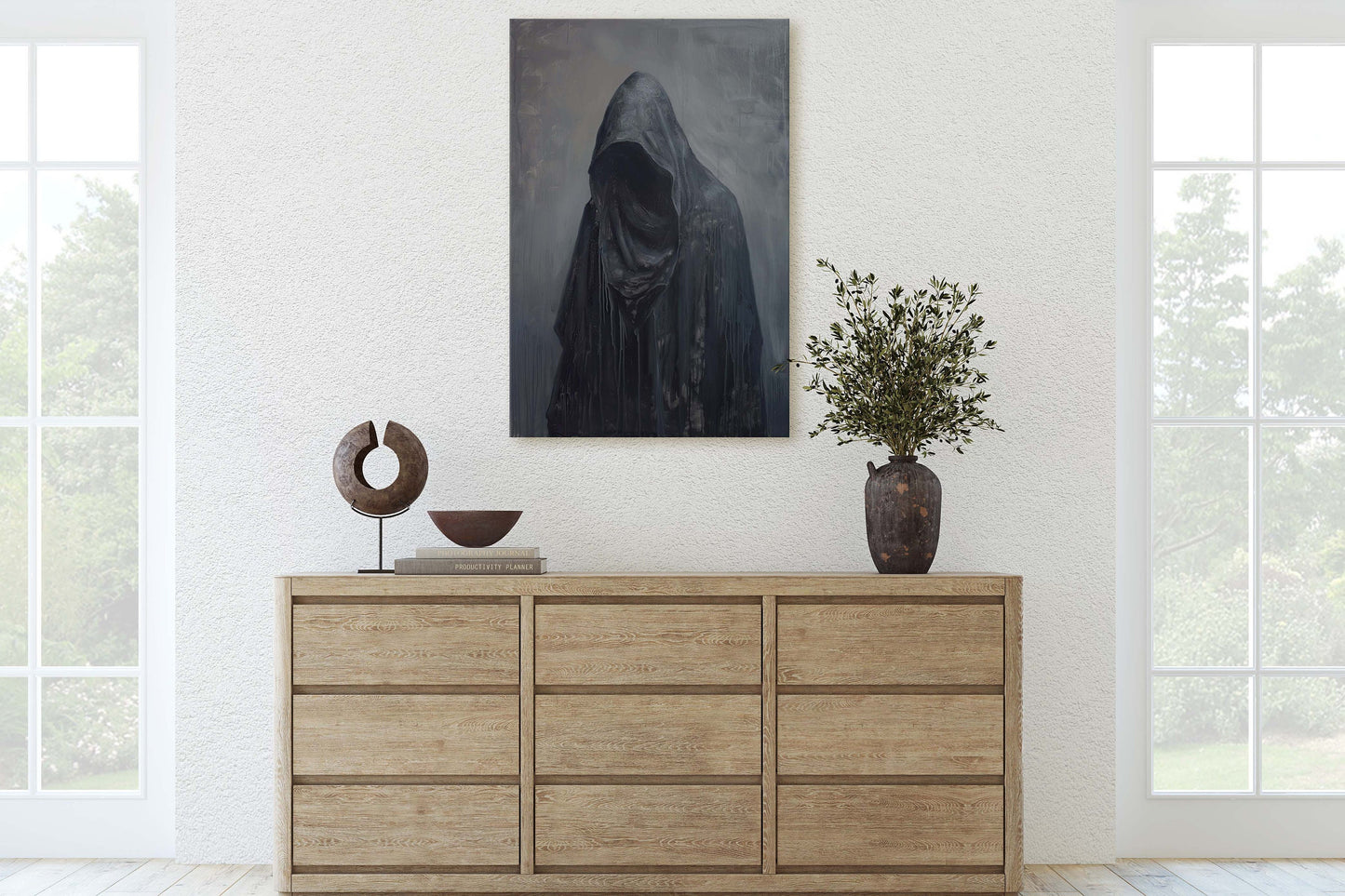 Figure of Death, Dark Robed Figure, Creepy Painting, Gothic Art, Dark Academia, Victorian Art