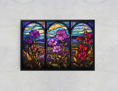 Stained Glass Flowers, Flower Portraits, Wildflowers, Framed Canvas, Vivid Color, Bright
