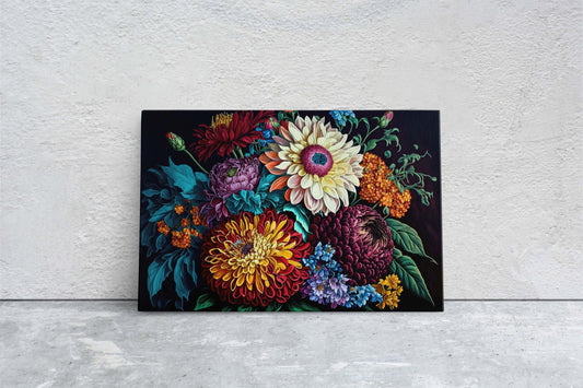 Colorful Flowers Canvas Art Ready To Hang Large Print, Oil Painting, Floral Bouquet