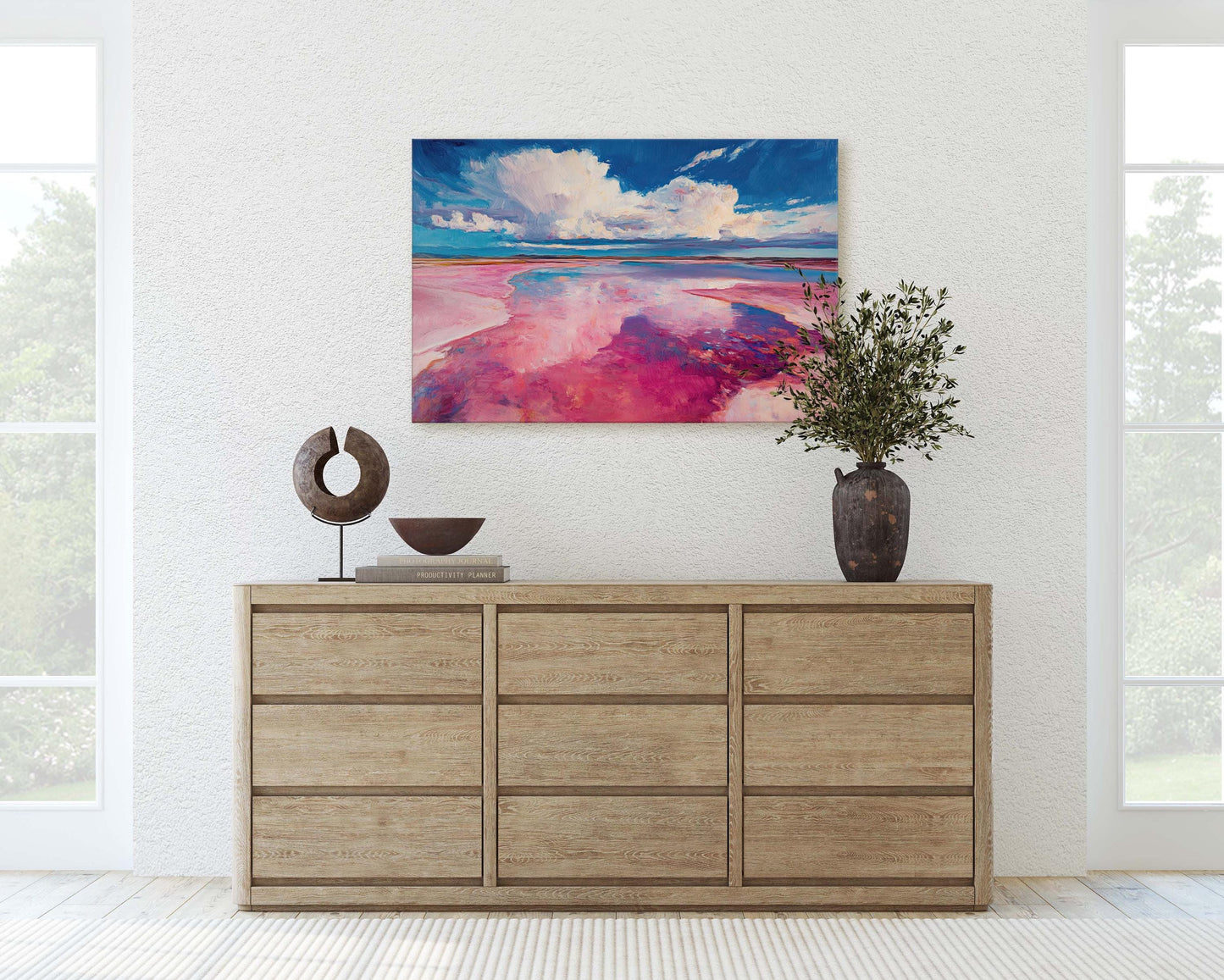Abstract Beach, Surreal Beach Painting, Pink Blue