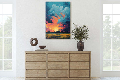 Sunset Field, Vibrant Color, Soothing Art, Peaceful Decor, Painting, Broad Brush stroke, Vivid Art, Large Print, Ready to Hang