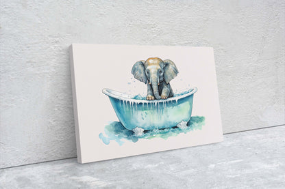 Elephant Bath, Elephant in Bathtub, Bathroom Decor, Kids Bath, Powder room, Fun Art, Cute Baby Elephant, Bath time Art, Silly Decor