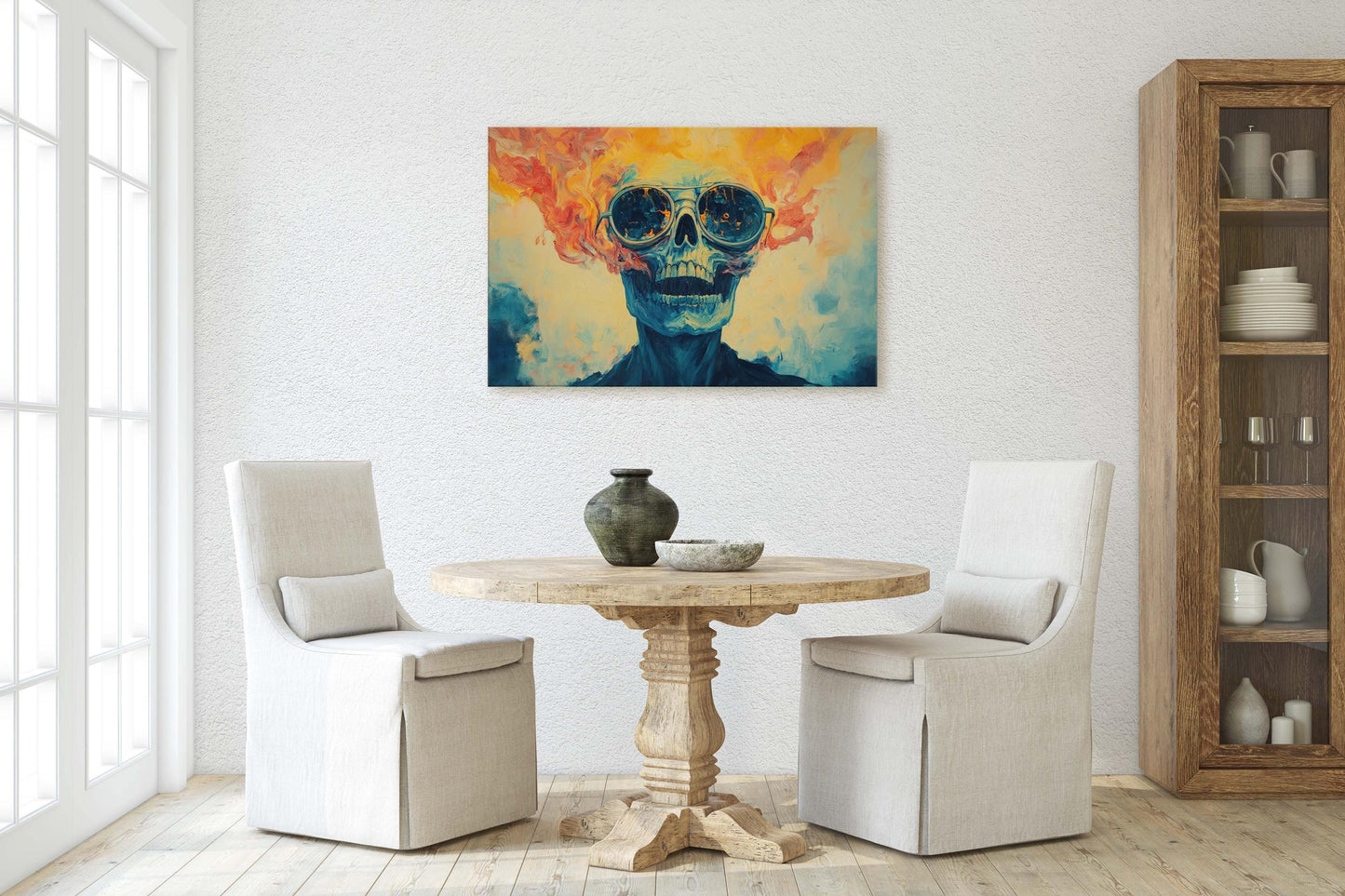 Flaming Skull, Screaming Skeleton, Gothic Decor, Halloween Art, Pop Art, Creepy Decor, Scary Art