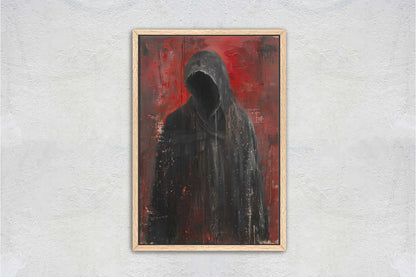 Figure of Death, Dark Robed Figure, Creepy Painting, Gothic Art, Dark Academia, Victorian Art, Red Decor
