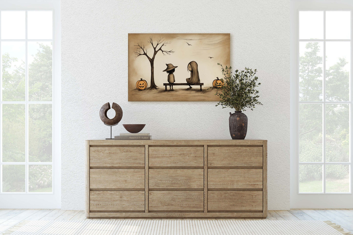Cute Trick or Treat, Halloween Friends, Costume Bench, Cutesy Art, Adorable Halloween, Halloween bench, Retro Vintage Art, Subdued