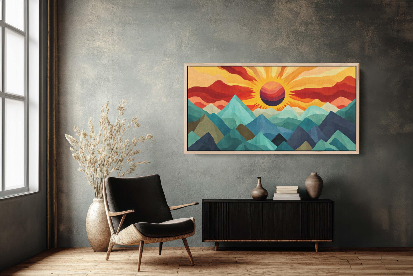 Sunshine Mountain, Canvas Print, Sunset Decor, Flat Art, Vibrant Color, Bold Art, Abstract, Mid Century Modern, Scandinavian Print