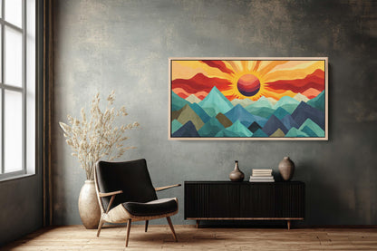 Sunshine Mountain, Canvas Print, Sunset Decor, Flat Art, Vibrant Color, Bold Art, Abstract, Mid Century Modern, Scandinavian Print
