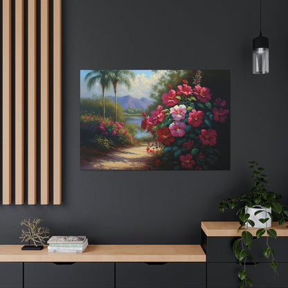Hibiscus Garden Canvas Art Ready To Hang Large Print, Oil Painting, Landscape, Natural Beauty, Colorful