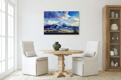 Big Sky Montana, Canvas Art, Ready To Hang, Large Print, Landscape Painting, Dramatic Landscape, Mountain Range, Blue sky mountain,