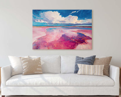 Abstract Beach, Surreal Beach Painting, Pink Blue