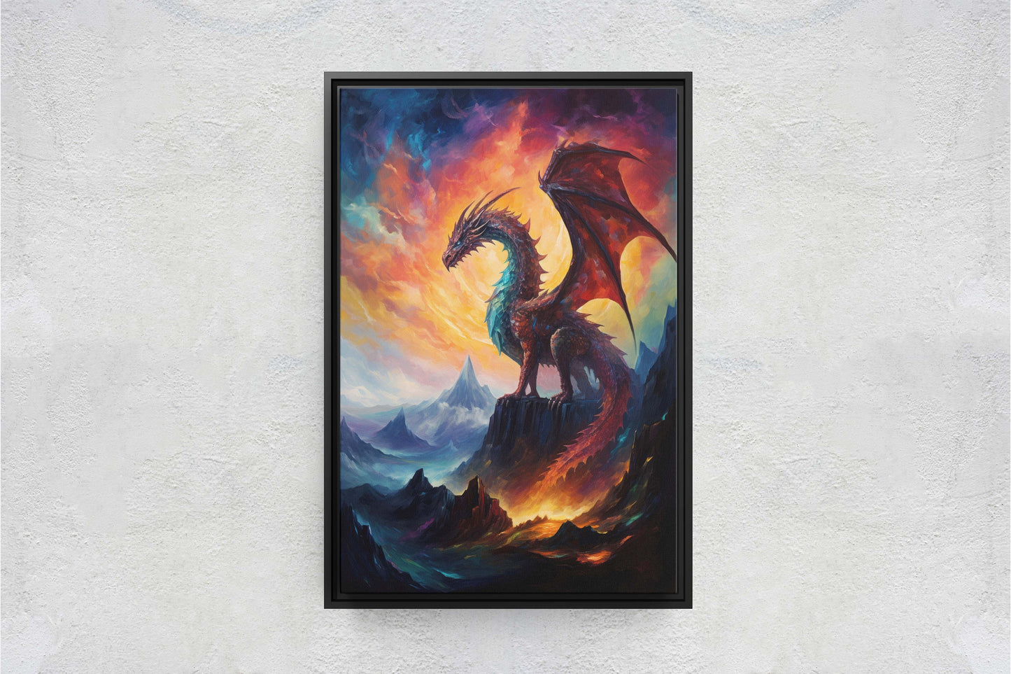 Dragon Portrait, Volcano Dragon, Mythical Creature, Fantasy Animal, Framed Canvas, Poster Print, Game room, Man Cave