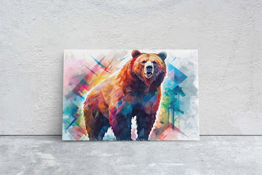 Geometric Bear on Canvas, Graffiti Bear, Brown Bear Art, Grizzly Print, Nature Decor, Contemporary Art, Modern Animal, Colorful Animal