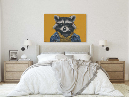 Hipster Racoon, Pop Art, Street Art, Graffiti Painting, Animal Sunglasses, Yellow, Fun Quirky, Large Art Print, Kids Room, Boys Room
