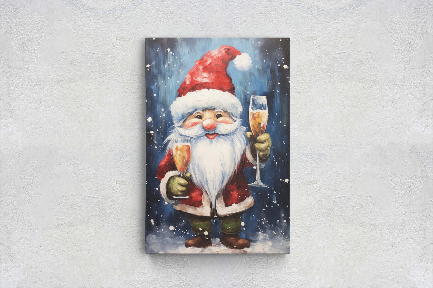 Cute Santa Wine, Santa Clause, Christmas Decor, Santa Painting, Saint Nick, Christmas Gift, Framed Canvas, Father Christmas, Holiday Artwork