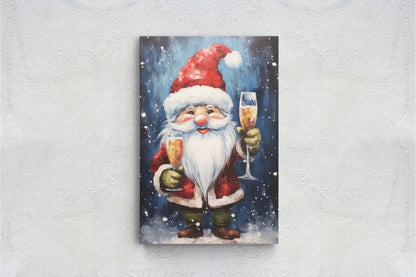 Cute Santa Wine, Santa Clause, Christmas Decor, Santa Painting, Saint Nick, Christmas Gift, Framed Canvas, Father Christmas, Holiday Artwork