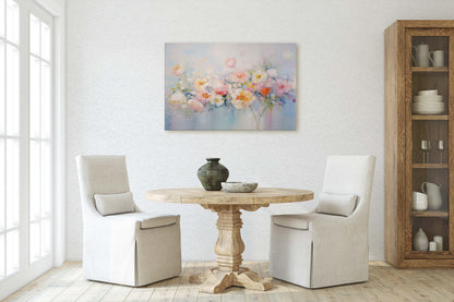 Abstract Floral Print, Flowers in Rain, Blue Canvas, Fine Art, Modern Artwork, Contemporary Print, Framed Canvas, Giclee