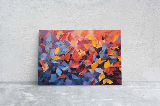 Abstract Leaf Print, Fall Leaves, Autumn,Red Orange Canvas, Fine Art, Modern Artwork, Contemporary Print, Framed Canvas