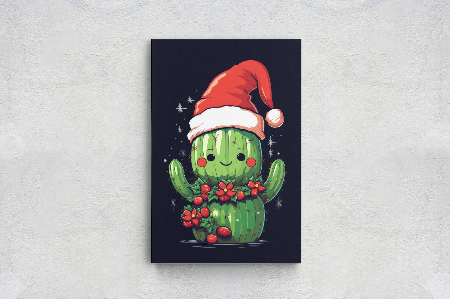 Christmas Cactus, Cute Cactus, Cute Christmas Decor, Illustration, Southwester, Chibi Style, Cartoon Cactus
