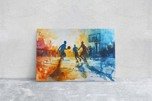Basketball Watercolor, Basketball Painting,  Framed Canvas, Sports Decor, Man Cave, Gift For Dad, Gift for Him