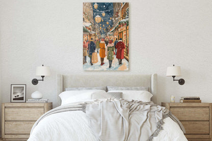 Vintage Christmas Canvas, Christmas Shopping, Christmas Village