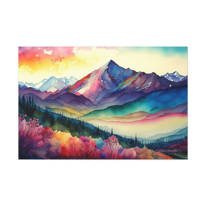Watercolor Mountain Range Sunrise Canvas Art