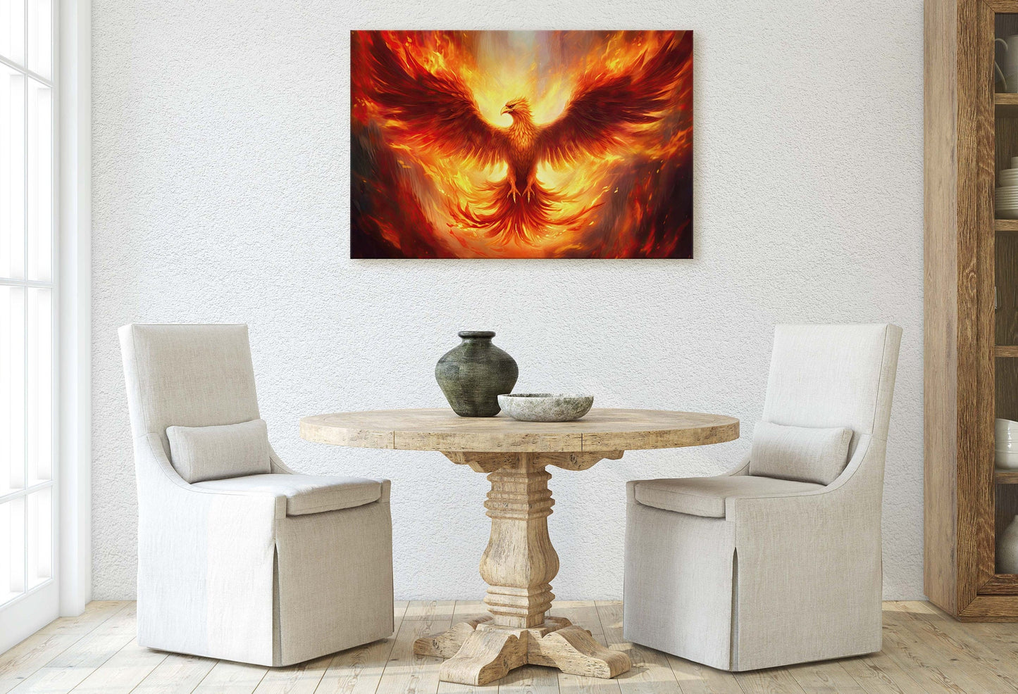 Phoenix Fire Bird, Flaming Bird, Mythology Animal, Mythological, Large Canvas Print, Ready to Hang, Fantasy Creature, Game Room, Man Cave