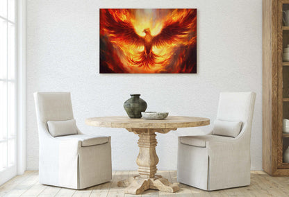 Phoenix Fire Bird, Flaming Bird, Mythology Animal, Mythological, Large Canvas Print, Ready to Hang, Fantasy Creature, Game Room, Man Cave