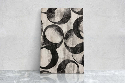 Wabi Sabi Artwork, Minimalist Circular, Neutral Tones, Black and White, Extra Large Print, Framed Canvas, Abstract, Texture