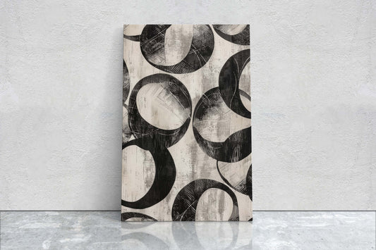 Wabi Sabi Artwork, Minimalist Circular, Neutral Tones, Black and White, Extra Large Print, Framed Canvas, Abstract, Texture